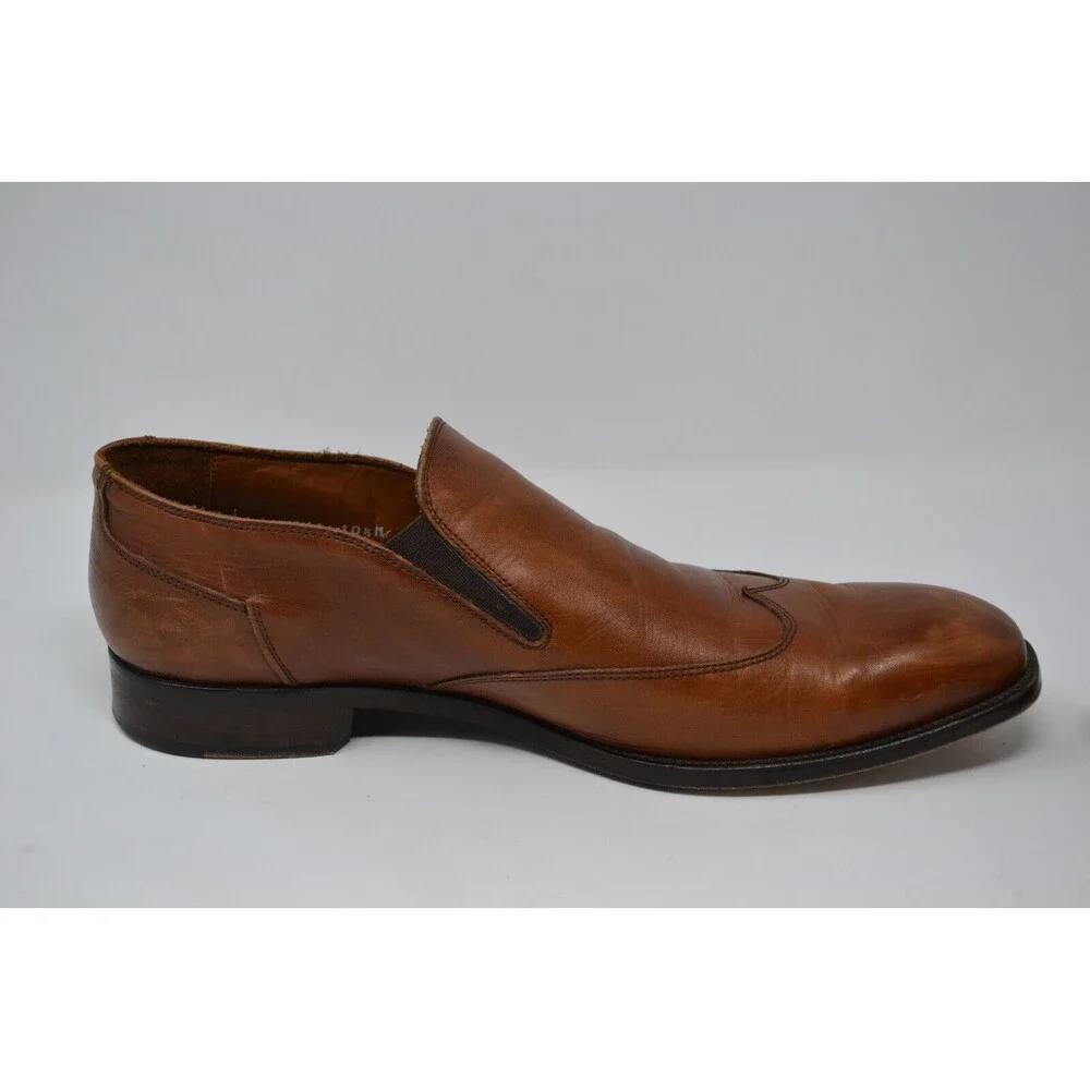 Men's Massimo Matteo Italy 10.5 M Brown Leather Oxford Slip on Dress Shoes‎ 7741